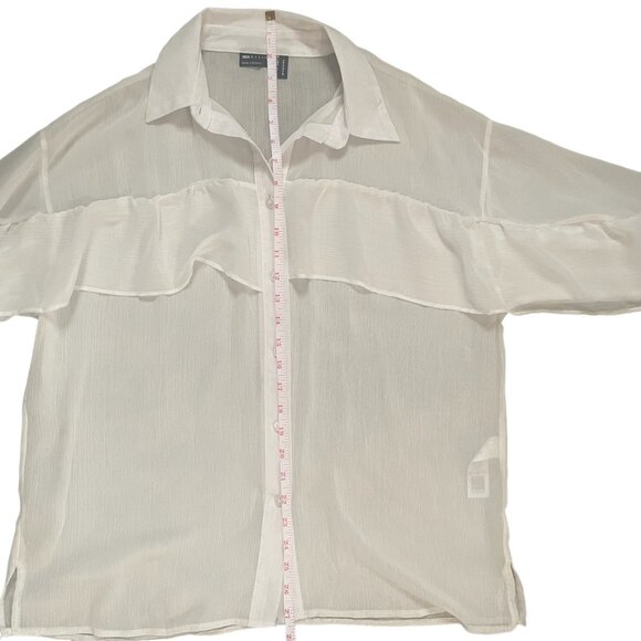 ASOS DESIGN Chiffon Ruffle Front Soft Shirt Sheer Minimalist Ivory White Size 4 - Picture 5 of 8